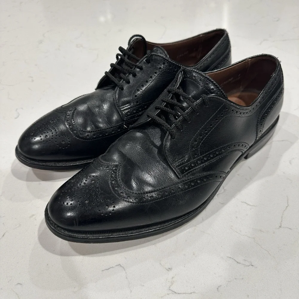 Allen Edmonds Concord Black Leather Wingtip Oxford Mens 11 E USA Vibram Sole